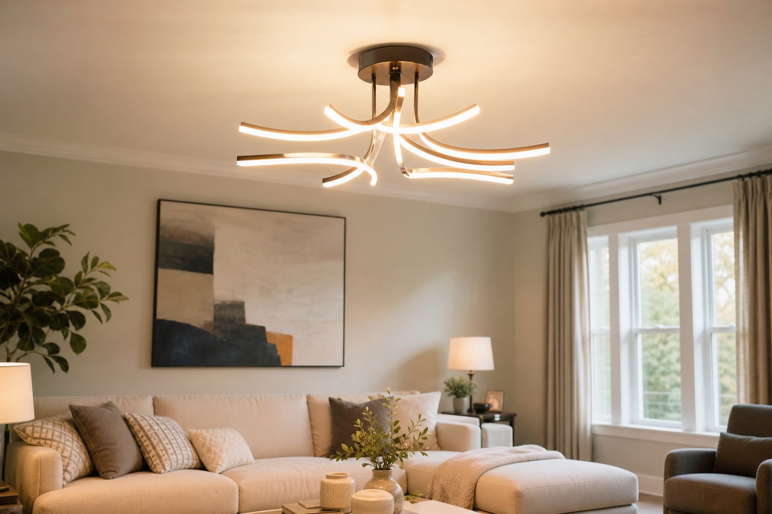 Ugrađen moderan LED luster u dnevnoj sobi – montaža rasvete u Nišu